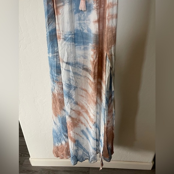 Aakaa|Strapless Blush Pink & Blue Tie Dye Maxi Dress with Deep Slit, Size M••• - Picture 6 of 16
